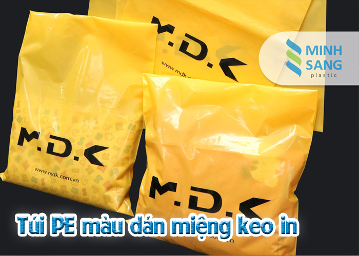 Túi PE màu dán miệng keo in được sản xuất từ chất liệu PE nguyên sinh, PE thứ sinh